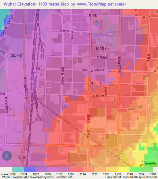 Wuhai,China Elevation Map