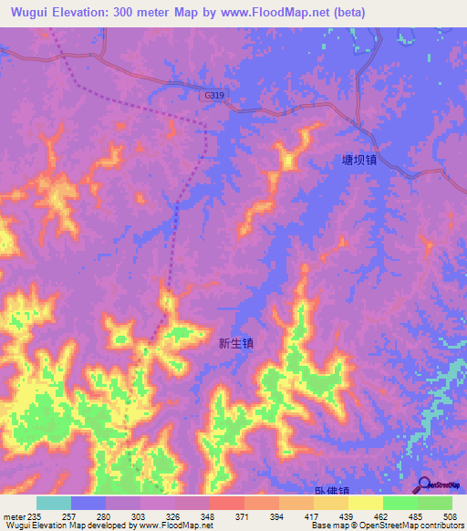 Wugui,China Elevation Map