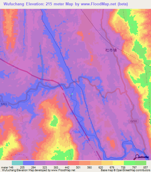 Wufuchang,China Elevation Map