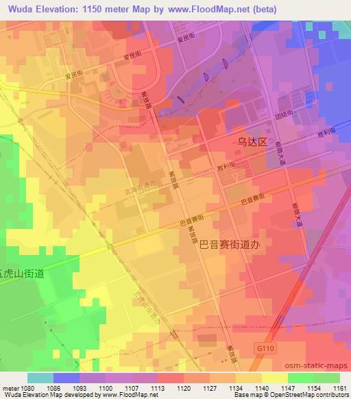 Wuda,China Elevation Map