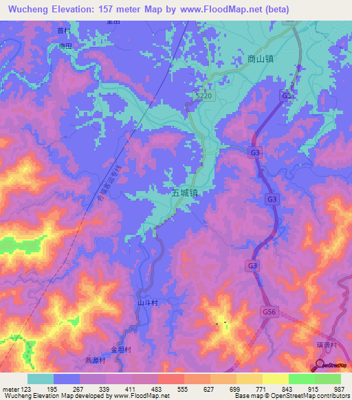 Wucheng,China Elevation Map