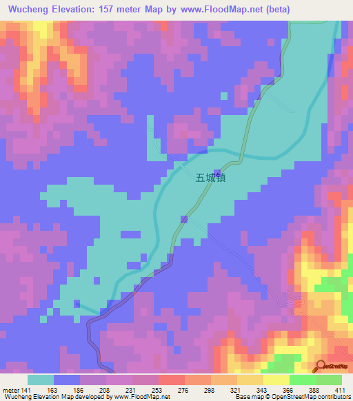 Wucheng,China Elevation Map