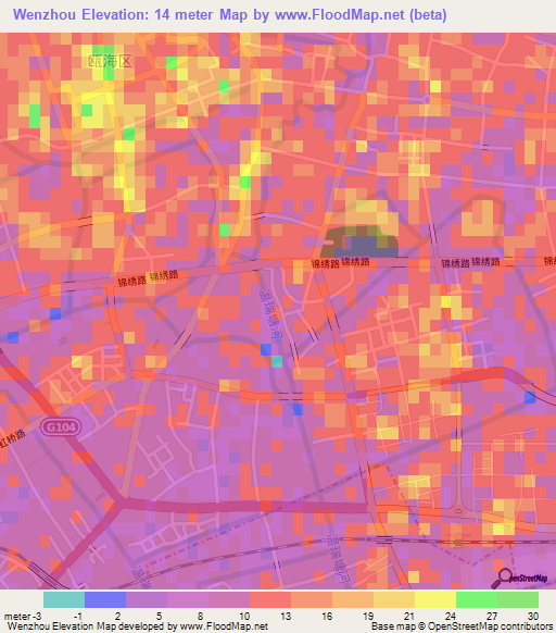Wenzhou,China Elevation Map