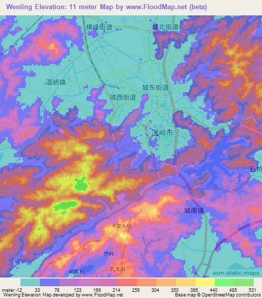 Wenling,China Elevation Map