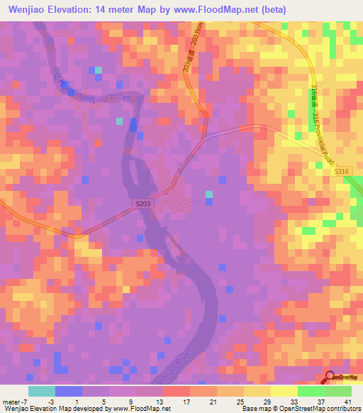 Wenjiao,China Elevation Map