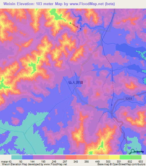 Weixin,China Elevation Map