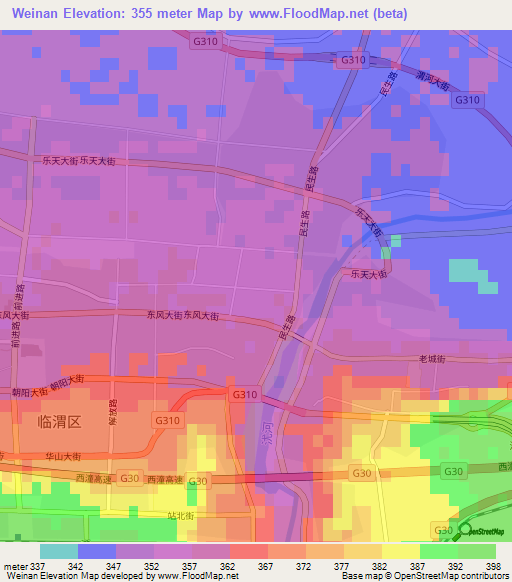 Weinan,China Elevation Map