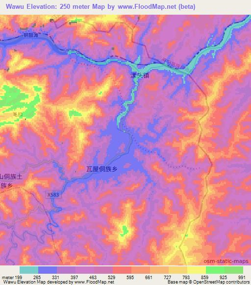 Wawu,China Elevation Map
