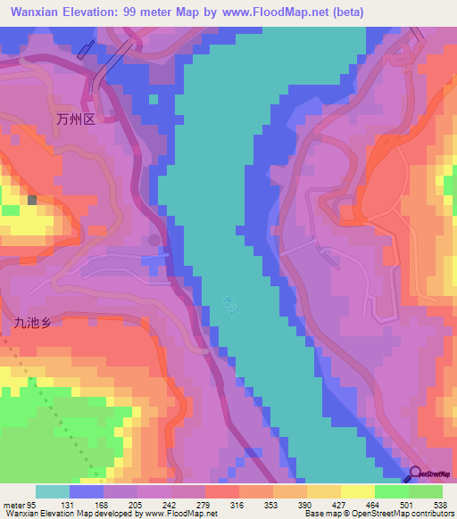 Wanxian,China Elevation Map