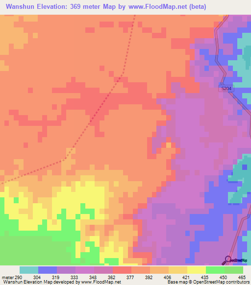 Wanshun,China Elevation Map