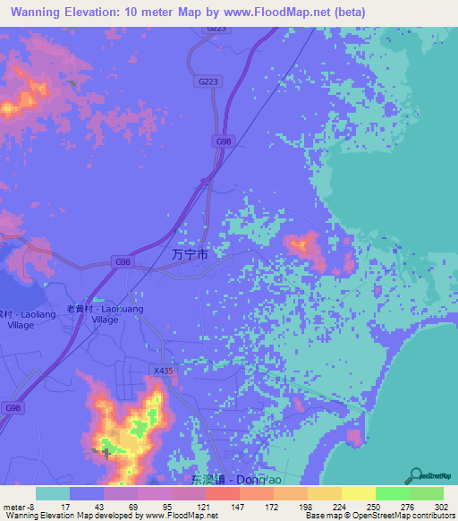 Wanning,China Elevation Map
