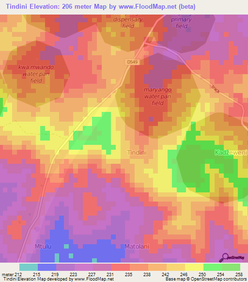 Tindini,Kenya Elevation Map