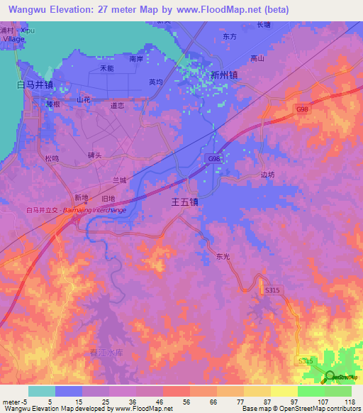 Wangwu,China Elevation Map