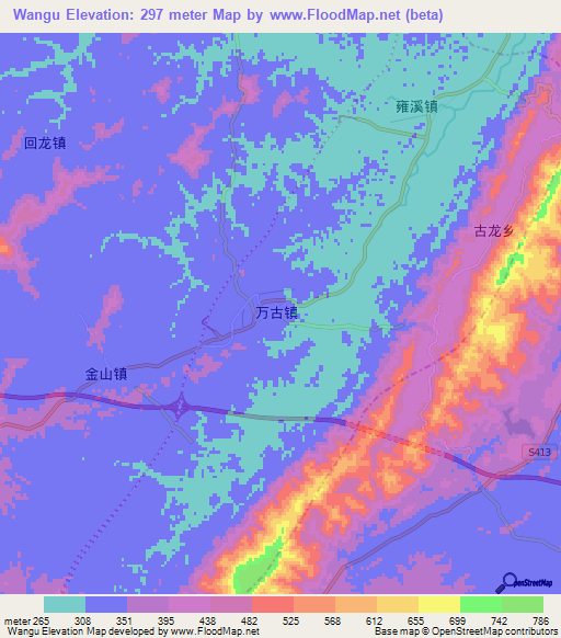 Wangu,China Elevation Map