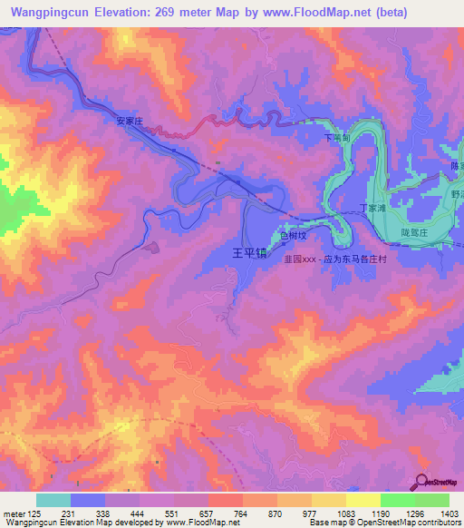 Wangpingcun,China Elevation Map