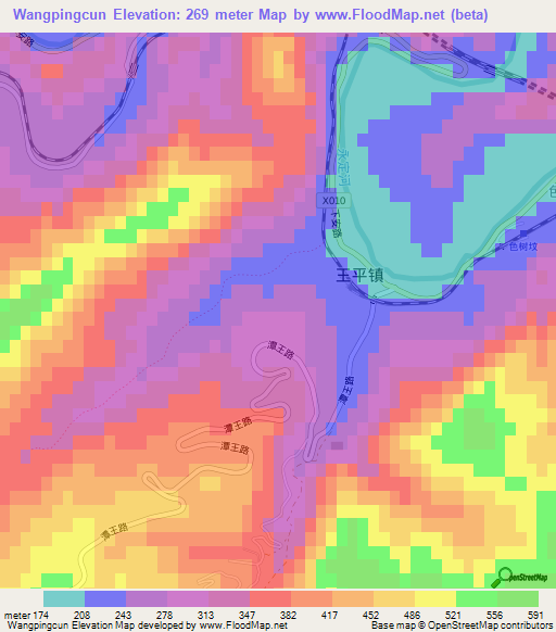 Wangpingcun,China Elevation Map