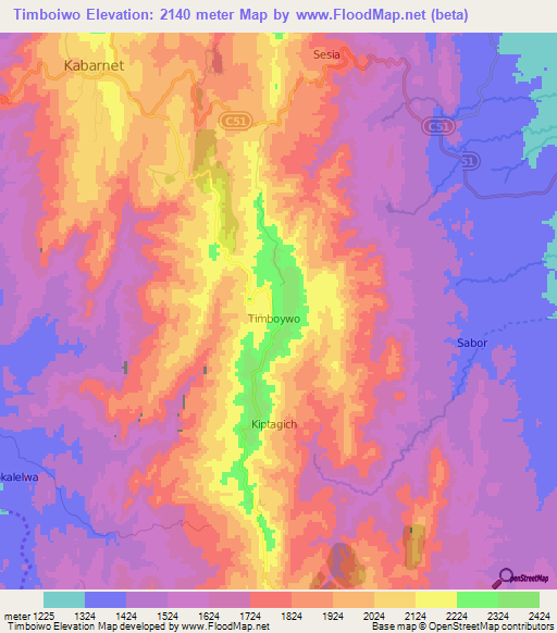 Timboiwo,Kenya Elevation Map