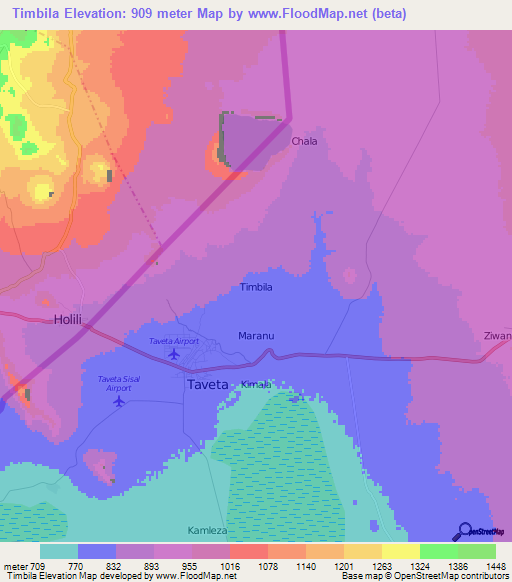 Timbila,Kenya Elevation Map
