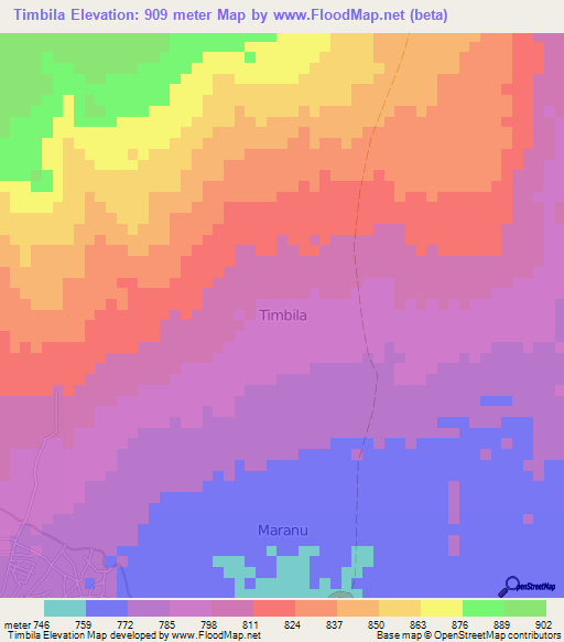 Timbila,Kenya Elevation Map