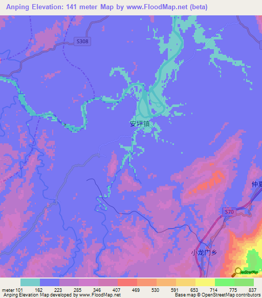 Anping,China Elevation Map