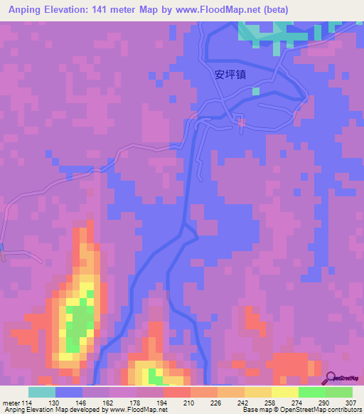 Anping,China Elevation Map