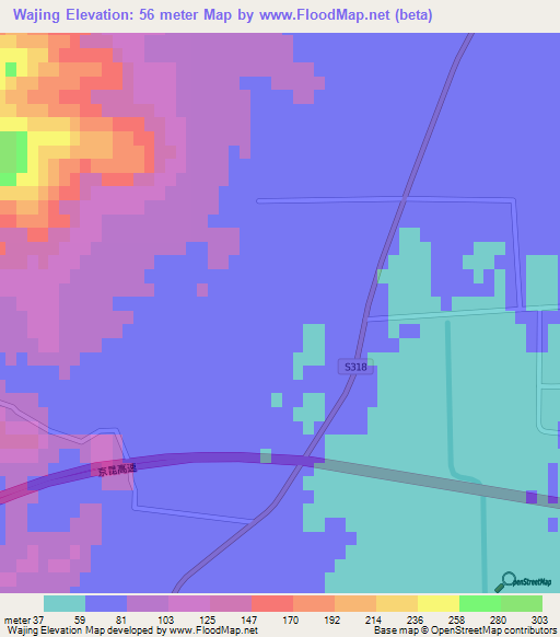 Wajing,China Elevation Map