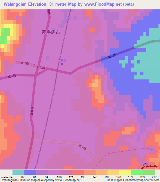 Wafangdian,China Elevation Map