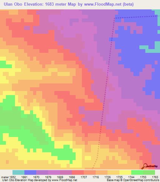 Ulan Obo,China Elevation Map