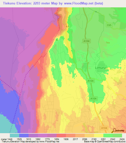 Tiekunu,Kenya Elevation Map