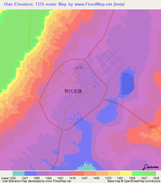 Ulan,China Elevation Map