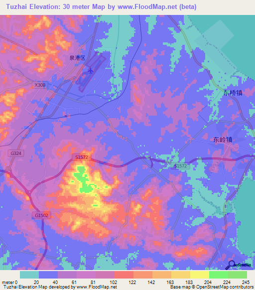 Tuzhai,China Elevation Map