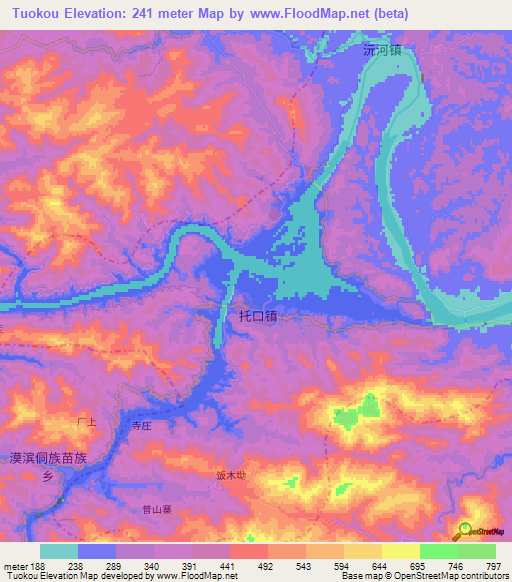 Tuokou,China Elevation Map