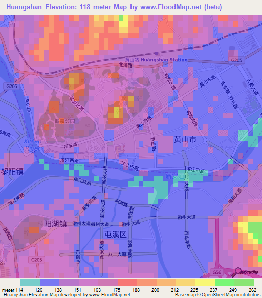 Huangshan,China Elevation Map
