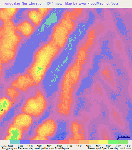 Tunggalag Nur,China Elevation Map