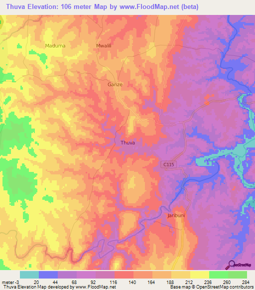 Thuva,Kenya Elevation Map