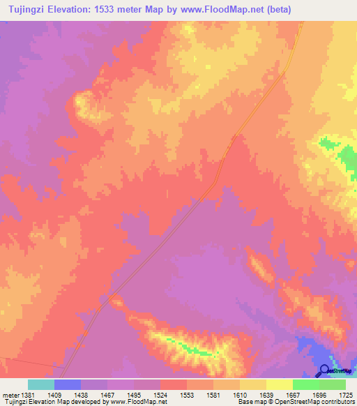 Tujingzi,China Elevation Map