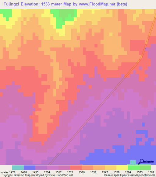 Tujingzi,China Elevation Map