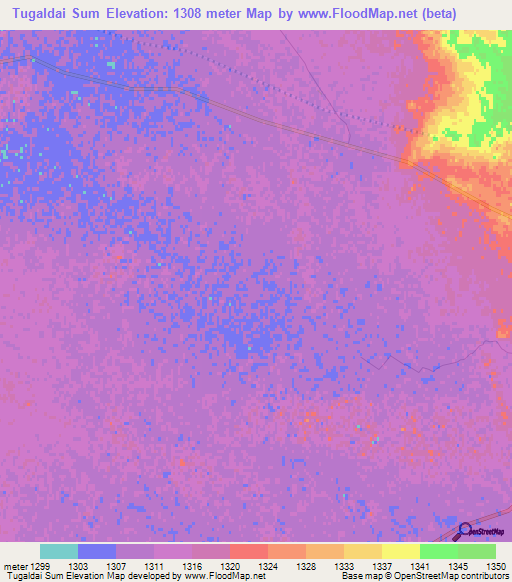 Tugaldai Sum,China Elevation Map