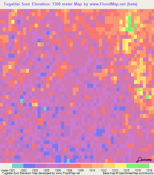Tugaldai Sum,China Elevation Map