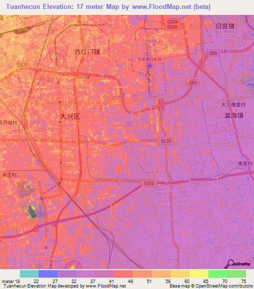 Tuanhecun,China Elevation Map