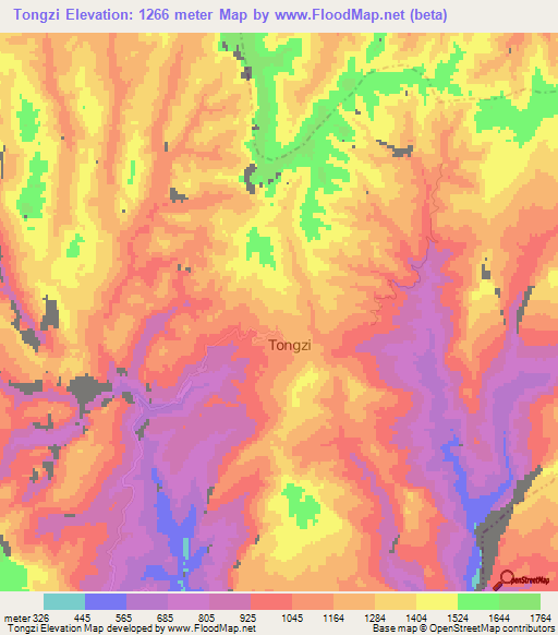 Tongzi,China Elevation Map