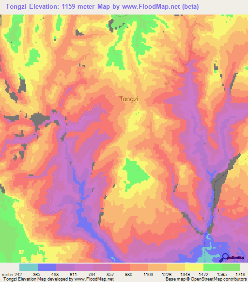 Tongzi,China Elevation Map