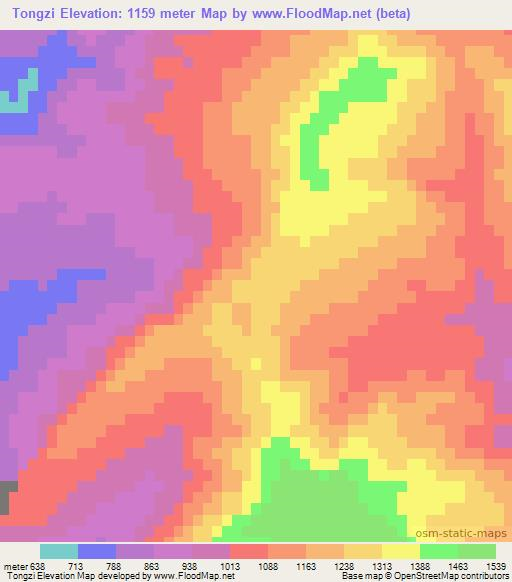 Tongzi,China Elevation Map
