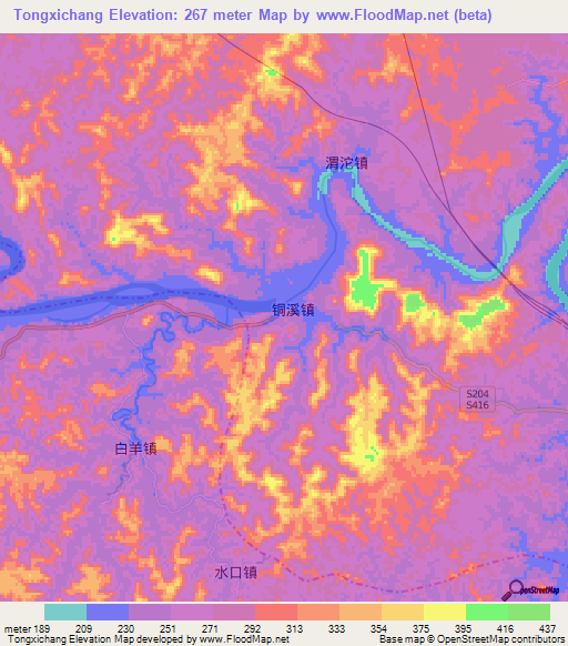 Tongxichang,China Elevation Map