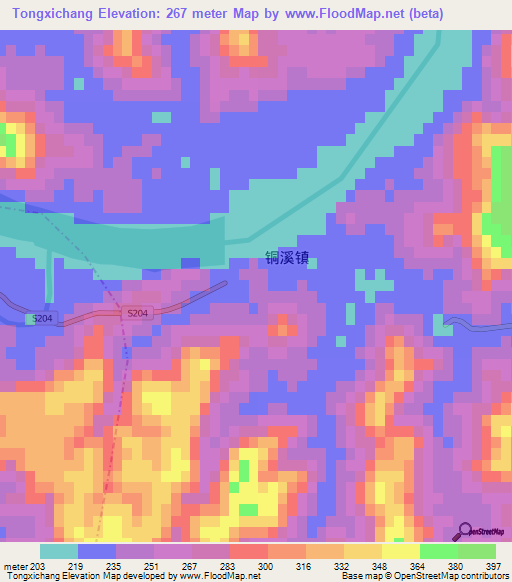 Tongxichang,China Elevation Map