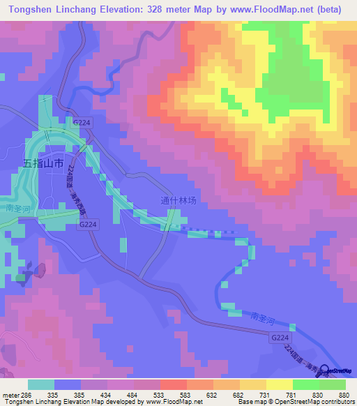 Tongshen Linchang,China Elevation Map