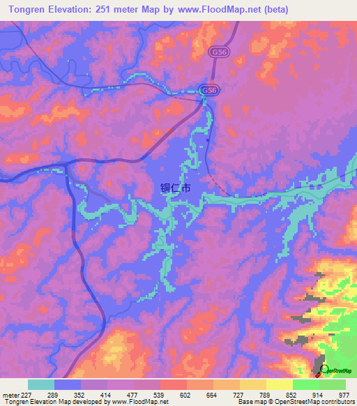 Tongren,China Elevation Map