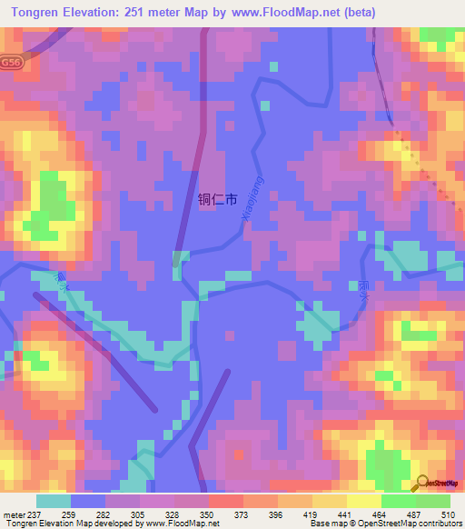 Tongren,China Elevation Map