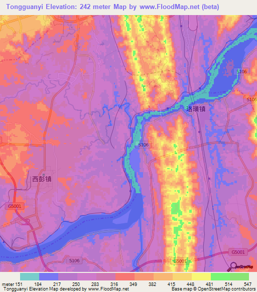 Tongguanyi,China Elevation Map