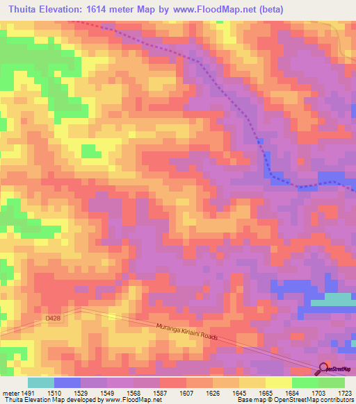 Thuita,Kenya Elevation Map